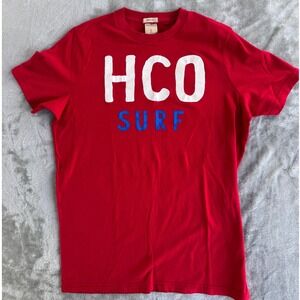 Hollister HCO Surf Graphic Tee Mens Large Red Y2K Surf Skate Streetwear Shirt